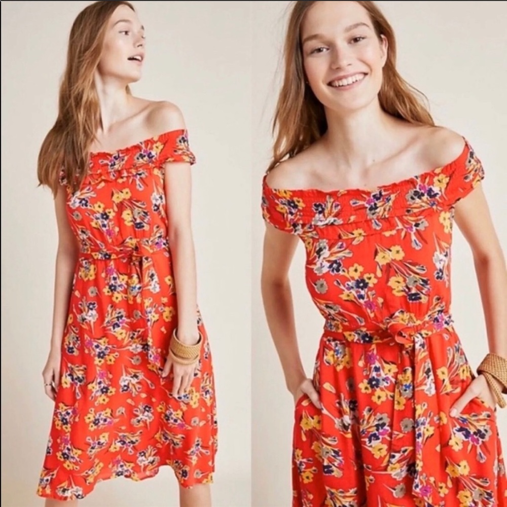 NWOT Anthropologie Conversation Red Floral Dress